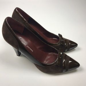 MARC BY MARC JACOBS Suede Patent Leather Bow Pumps